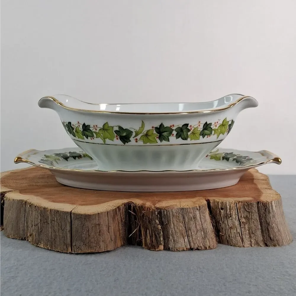 Regal China Lawndale Pattern Gravy Boat Bowl with Attached Underplate Porcelain
